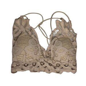 True By Rue 21 Bralette Womens XS Tan Crochet Floral Lace Boho Strappy